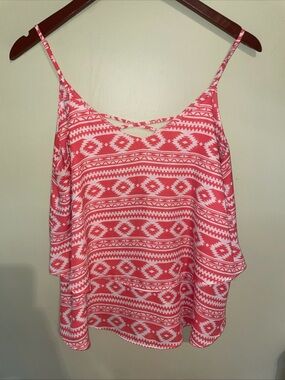 Annabella Orange  Aztec-Pattern Cold-Shoulder Cami